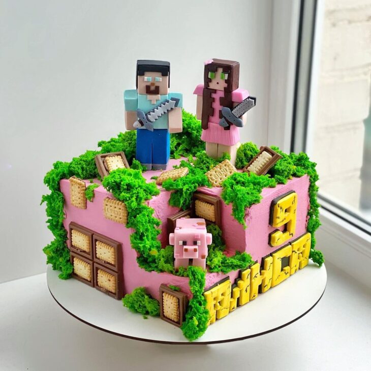 Bolo Minecraft para menina 