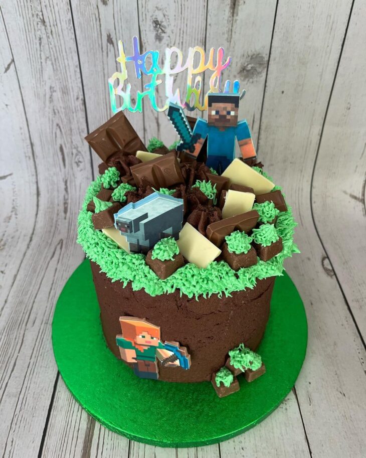 bolo do Minecraft com efeito tijolinho 