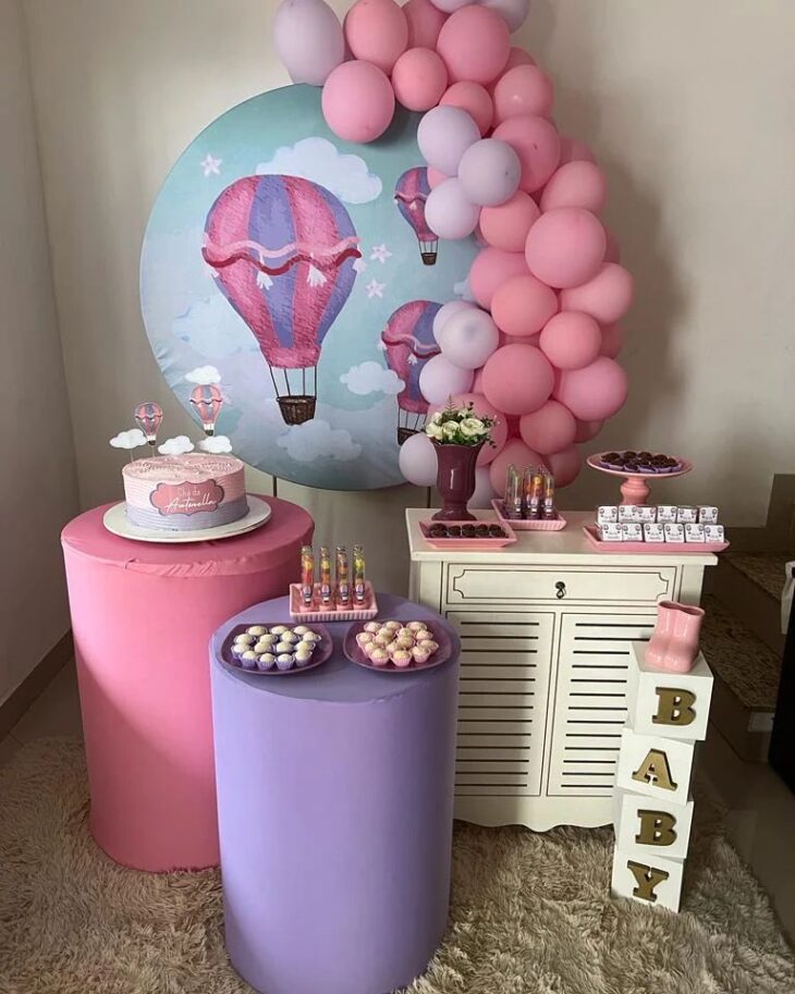 decoração chá de bebê rosa e lilás