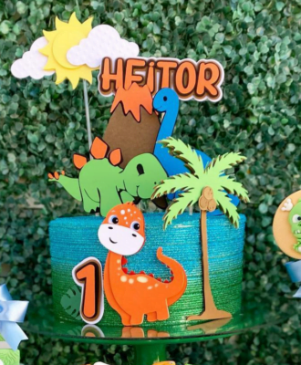 100 fotos de bolo de dinossauro que vão deixar sua festa mais feroz