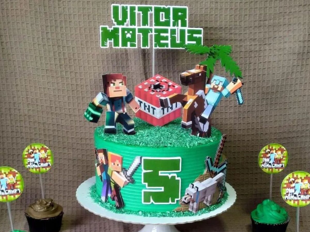 Topo de bolo/ Topper para bolo aniversário Minecraft Personalizado com  nome+idade em camadas